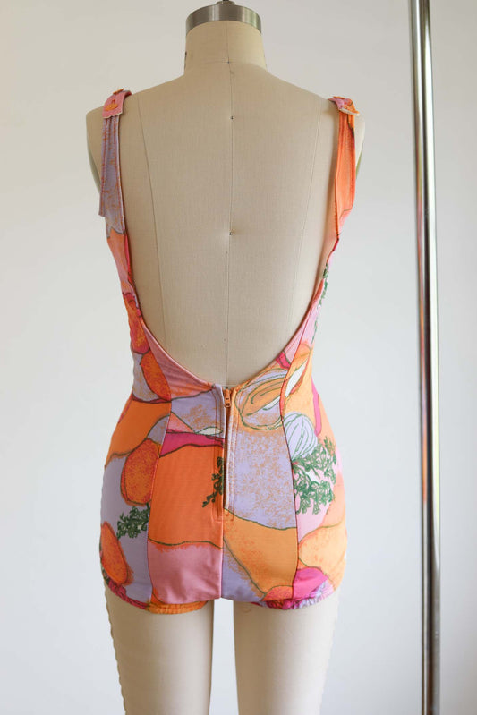 Vintage 1950s to 1960s Swimsuit - CATALINA Draped Rainbow Sorbet Colors Power-Net Bathing Suit Size M