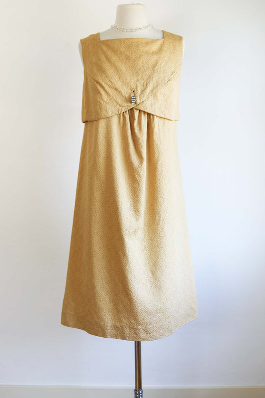 Vintage 1960s Sundress - SOPHISTICATED Sculpted Cotton Brocade Dijon Deadstock w Rhinestones Cocktail Dress Size L
