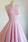 Vintage 1950s Dress - Alluring White Berry Pink Novelty Falling Leap Print Cotton Halter Sundress Circle Skirt Size M