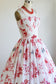 Vintage 1950s Dress - Rare + Amazing Tropical/Hawaiian Butterfly + Pine + Bamboo Novelty Print Pink Red Cotton Sundress Size XS to S