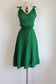 Vintage 1970s does 1940s Knitwear Dress - Emerald Green Pointelle Hand-Knit Sundress Size XS to M