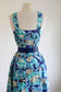 Vintage 1980s Novelty Under the Sea Sundress - Blue Cotton Seashell, Starfish, Peony Cotton Shirtwaist Dress Size XS to S