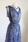 Vintage 1970s Dress - Slinky Crepe Blue Tie-Shoulder Geometric V Novelty Print Sundress Size XS to L