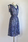 Vintage 1970s Dress - Slinky Crepe Blue Tie-Shoulder Geometric V Novelty Print Sundress Size XS to L