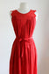 Vintage 1970s to 1980s Maxi Dress - Greek Gauze Cotton Red Embroidery Eyelet Roses Kaftan Crinkle w Belt Fits S to L