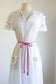 Vintage 1970s Shirtwaist - Dreamy White Soft Cotton Voile w Hand Embroidery Flowers Dress Size M to L