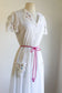 Vintage 1970s Shirtwaist - Dreamy White Soft Cotton Voile w Hand Embroidery Flowers Dress Size M to L