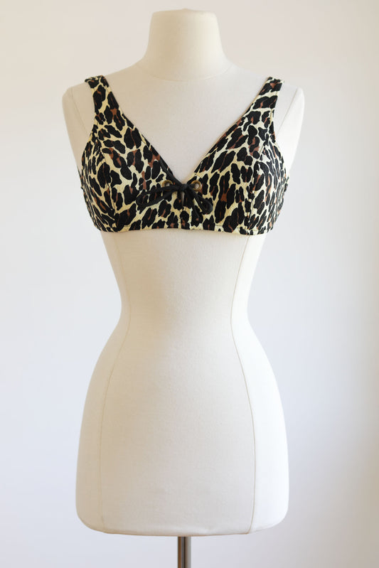 Vintage 1960s Cole of California Bra Top - RARE Lace-up Leopard Print Bikini Sun Top Size XS to S