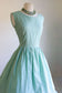 Vintage 1950s Dress - Aqua Green Woven Gingham Plaid Full Skirt Sundress Size M