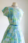 Vintage 1960s Dress - Midcentury Modern Print Blue Lime Aqua "Candy Jrs." Full Skirt Dress Size M