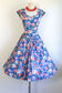Vintage 1980s Dress - French Blue Pink Red Rose Print Robbie Bee Cotton Princess Belted Sundress Size M to L