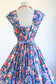 Vintage 1980s Dress - French Blue Pink Red Rose Print Robbie Bee Cotton Princess Belted Sundress Size M to L