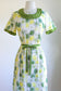 Vintage 1960s Dress - Lemon + Olive Embroidered Cotton + Butcher Linen Belted Dress Size M to L