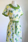 Vintage 1960s Dress - Lemon + Olive Embroidered Cotton + Butcher Linen Belted Dress Size M to L