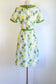 Vintage 1960s Dress - Lemon + Olive Embroidered Cotton + Butcher Linen Belted Dress Size M to L