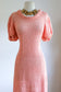 Vintage 1930s to 1940s Dress - Splendid Deco Peach Pink Crochet Hand-Knit w Balloon Sleeves Size S to M Range