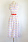 Vintage 1940s to 1950s Sundress - Fruit Stripe Gum Chartreuse Purple Red Cotton Sundress w Rhinestones Size S