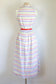 Vintage 1940s to 1950s Sundress - Fruit Stripe Gum Chartreuse Purple Red Cotton Sundress w Rhinestones Size S