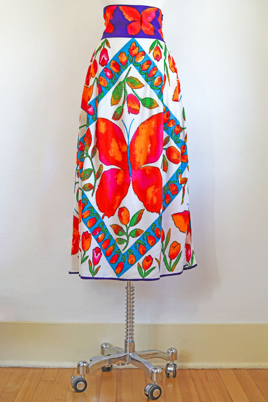 Vintage 1960s to 1970s Mod Skirt - Young Edwardian? Novelty Print DayGlow Butterfly Maxi Size M