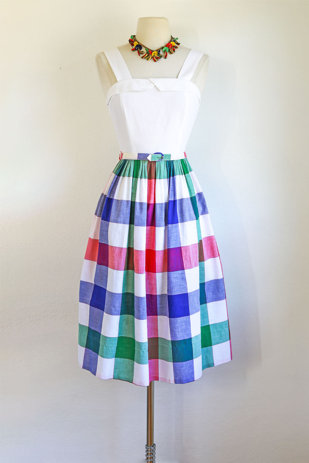 Vintage 1940s to 1950s Sundress - Jaunty Chambray Plaid Cotton Dress + Cropped Bolero Jacket Size XS to S