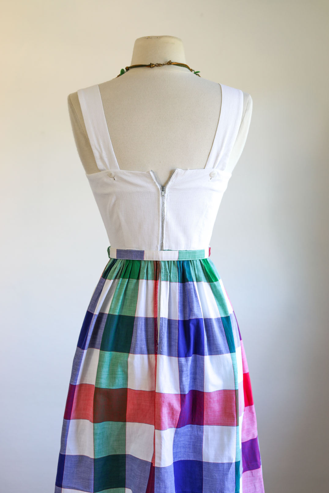 Vintage 1940s to 1950s Sundress - Jaunty Chambray Plaid Cotton Dress + Cropped Bolero Jacket Size XS to S
