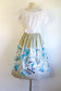 Vintage 1950s Skirt - RARE Taupe + Blue Magazine Novelty Print 1955 Fashion Newsstand Cotton Size S