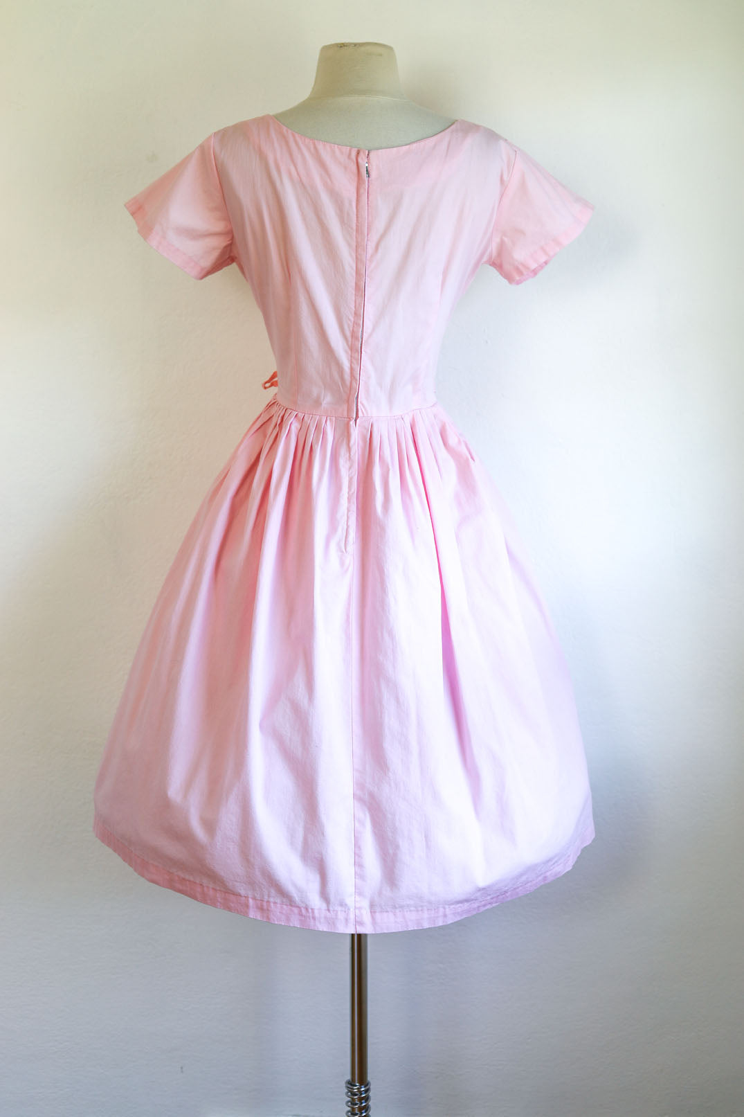 Vintage 1950s Dress - Candy Pink + Embroidered Pure Cotton Sundress Size M to L