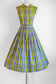 Vintage 1950s Dress - Blue Chartreuse Pink Plaid Soft Cotton Shirtwaist w Belt Size M