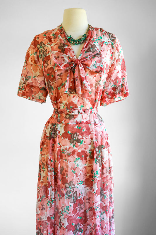 Vintage 1940s to 1950s Dress - Volup! Beautiful Nelly Don Designer Cotton Batiste Dress Size XL