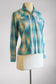 Vintage 1950s to 1960s H Bar C Blouse - Aqua Silver Western Cotton Fitted Pearl Snap Top Size S to M