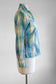 Vintage 1950s to 1960s H Bar C Blouse - Aqua Silver Western Cotton Fitted Pearl Snap Top Size S to M