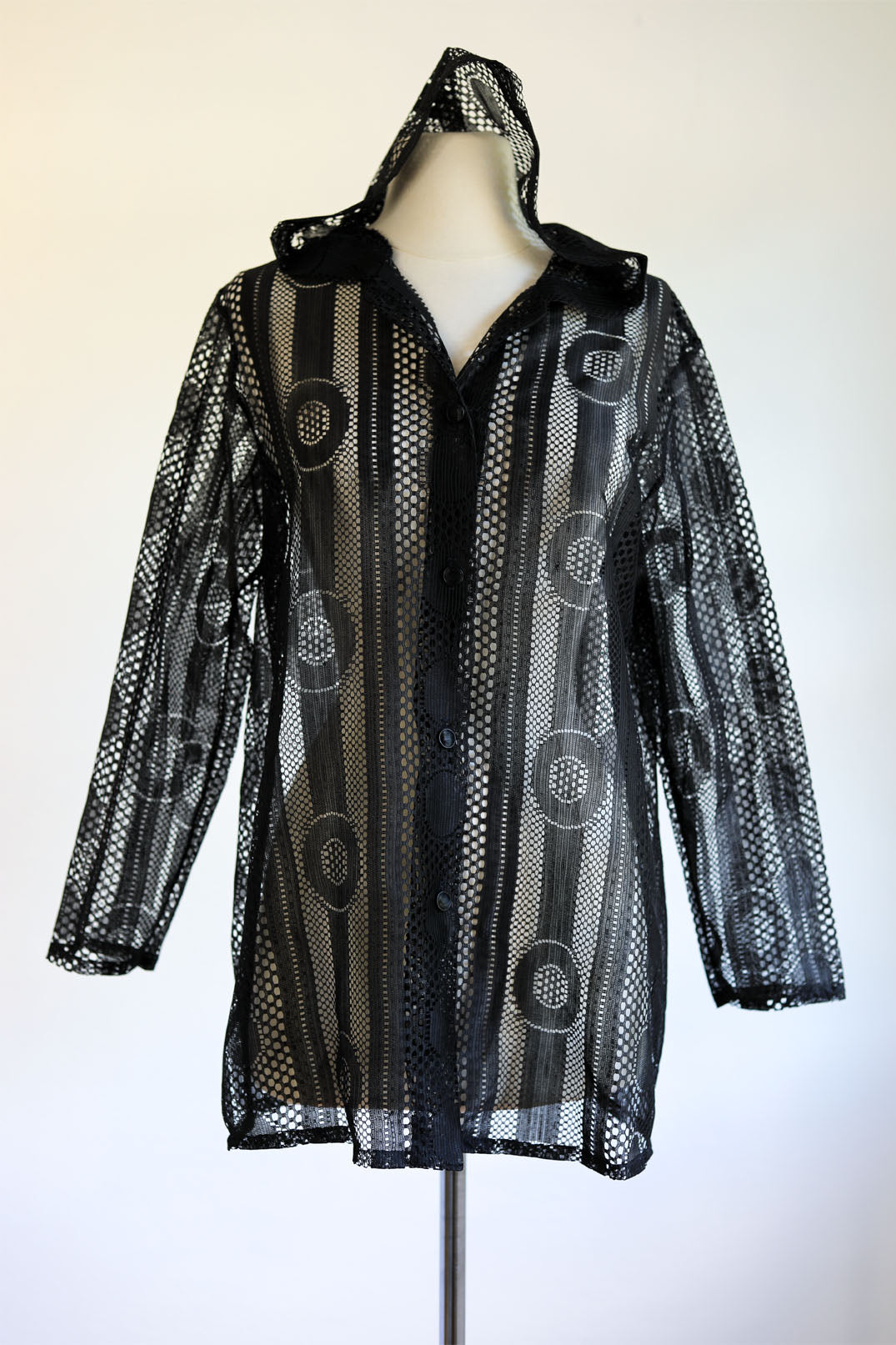 Vintage 1960s to 1970s Hooded Jacket - Summer Goth Black Pointy Hood Mystical Moon Cover-Up Size XS to M