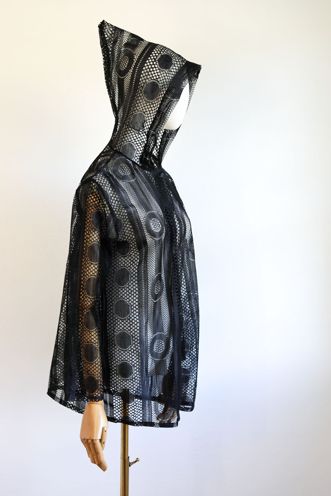 Vintage 1960s to 1970s Hooded Jacket - Summer Goth Black Pointy Hood Mystical Moon Cover-Up Size XS to M