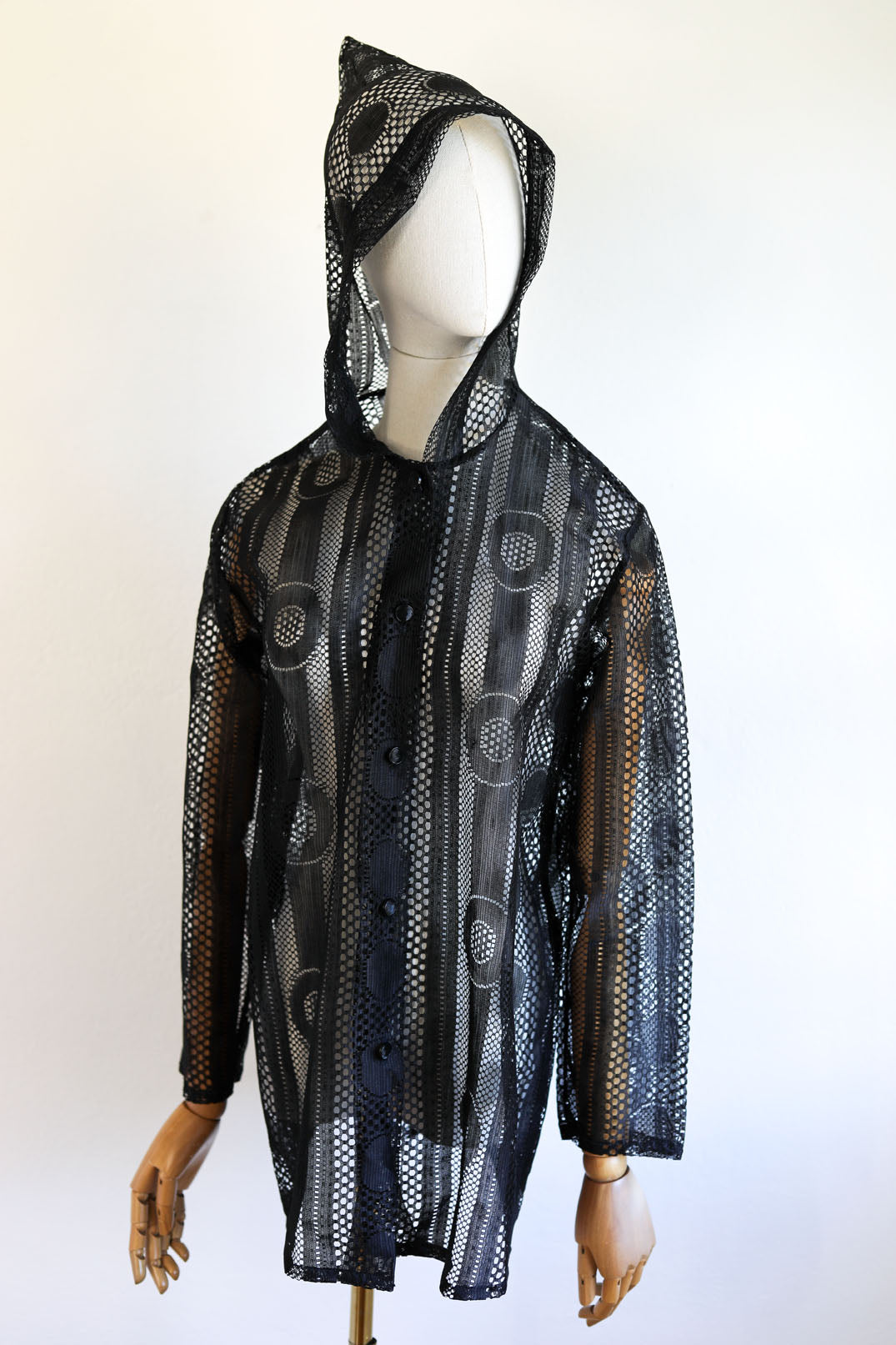 Vintage 1960s to 1970s Hooded Jacket - Summer Goth Black Pointy Hood Mystical Moon Cover-Up Size XS to M