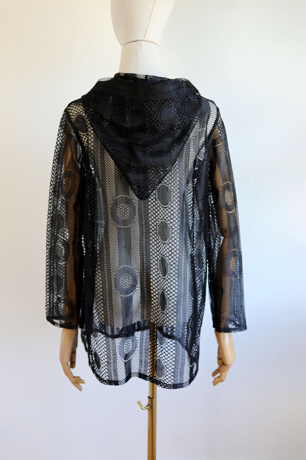 Vintage 1960s to 1970s Hooded Jacket - Summer Goth Black Pointy Hood Mystical Moon Cover-Up Size XS to M