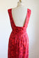 Vintage 1950s Dress - Luxe Scarlet Red Rose Print Silk Cocktail Wiggle Dress w Open Back Size XS to S