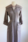 Vintage 1940s to 1950s Dress - Pink Grey Glossy Satin Stripe Rayon Designer Front Metal Zipper Dress Size M
