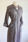 Vintage 1940s to 1950s Dress - Pink Grey Glossy Satin Stripe Rayon Designer Front Metal Zipper Dress Size M