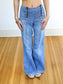 Vintage 1970s Denim Jeans - Double Zipper Front Cotton Bell Bottoms Flares Pants Size S - Waist 26"