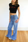 Vintage 1970s Denim Jeans - Double Zipper Front Cotton Bell Bottoms Flares Pants Size S - Waist 26"