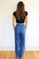 Vintage 1970s Denim Jeans - Medium Blue Cotton Wide Leg Double Booty Zippers Size S Waist 26"/27"
