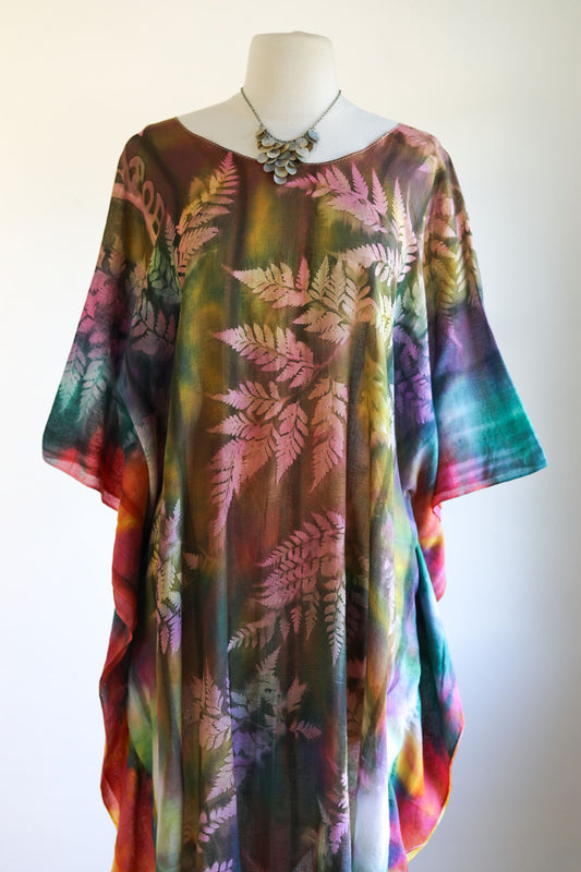 Vintage 1990s Y2K Dress - Amazing Fern + Rainbow Tie-Dye Gauze Cotton Kaftan Sundress Size XS to XL