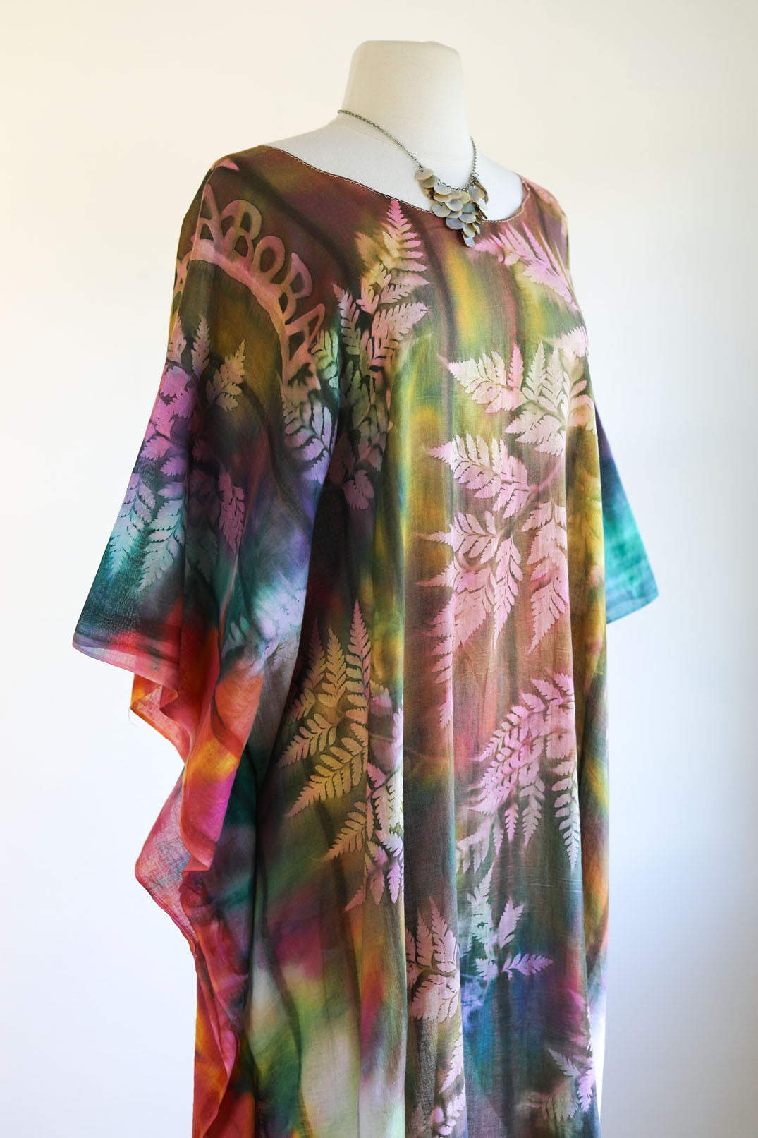 Vintage 1990s Y2K Dress - Amazing Fern + Rainbow Tie-Dye Gauze Cotton Kaftan Sundress Size XS to XL