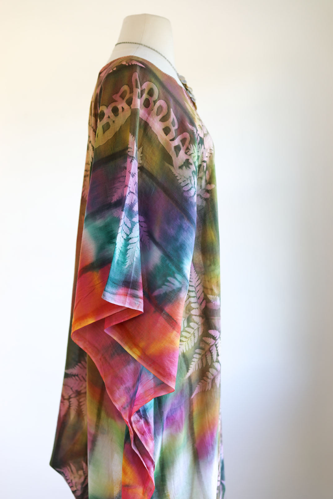 Vintage 1990s Y2K Dress - Amazing Fern + Rainbow Tie-Dye Gauze Cotton Kaftan Sundress Size XS to XL