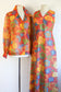 Vintage 1960s Dress + Jacket Set - Citrus Hues Silver Lurex Metallic Hibiscus Tropical Print Maxi Sundress + Blouse Size L