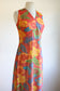 Vintage 1960s Dress + Jacket Set - Citrus Hues Silver Lurex Metallic Hibiscus Tropical Print Maxi Sundress + Blouse Size L