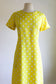 Vintage 1960s Coat Dress Set - Vibrant Sunshine Yellow White Polka Dot Silk Princess Jacket Sheath Size M