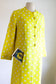 Vintage 1960s Coat Dress Set - Vibrant Sunshine Yellow White Polka Dot Silk Princess Jacket Sheath Size M