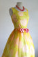 Vintage 1960s Dress - Vivacious Chartreuse Yellow Melon Pink Chiffon Cocktail Party Sundress Size S