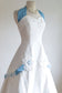 Vintage 1950s Dress - Stellar Designer Margaret Newman Cotton Halter Sundress w Floral Appliqués Size S